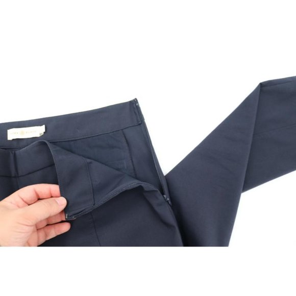 Tory burch pants women's 2 Caliie skinny ankle cotton blend blue gold logo - Picture 12 of 14